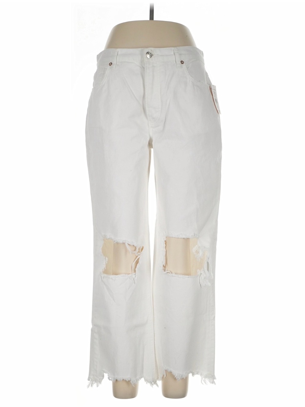 NWT We The Free Free People White Distressed Wide Leg Jeans Size 30